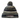 Grey and black striped knitted beanie with a grey and black pom-pom and an embroidered Yar-Craft logo in black and red on the cuff.