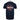 A navy blue short-sleeve t-shirt, showing the back graphic. The graphic features a large orange 'YC' surrounded by a dot pattern. Overtop of that is the 'YAR CRAFT BOATS' logo and the phrase 'BRAVE THE WAVE' in white.